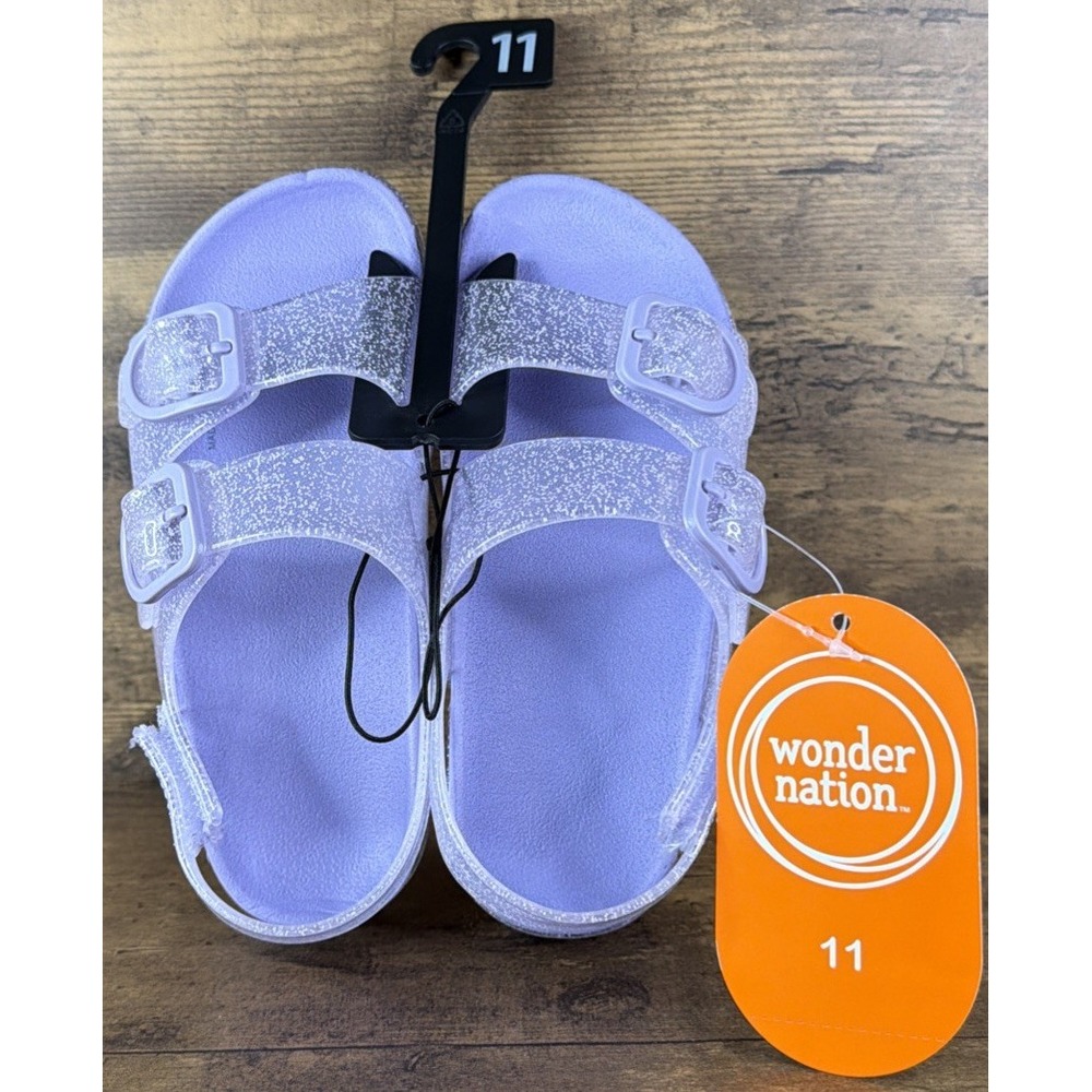 Wonder Nation Toddler Girls 2 Buckle Jelly Sandals Lilac Purple Glitter Size 11